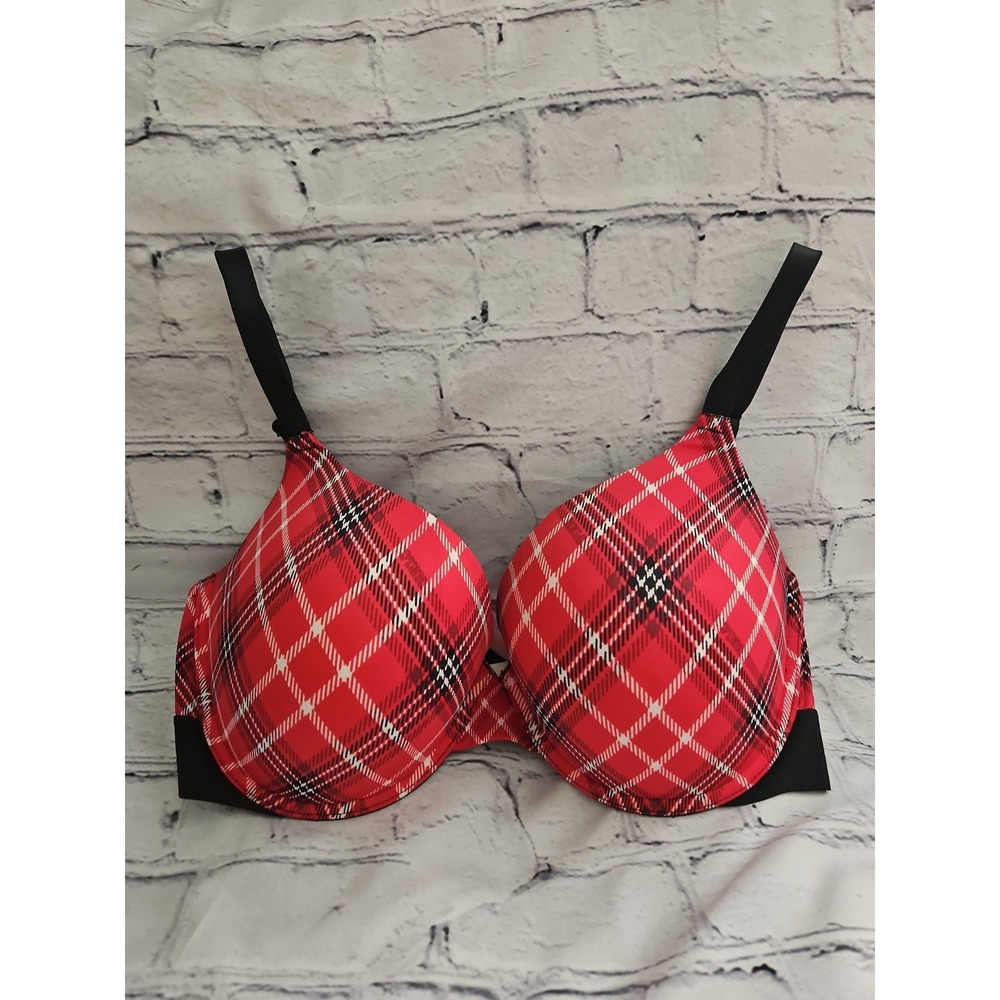 PINK Victoria's Secret Red Plaid Wear Everywhere Push-Up Bra 36DD
